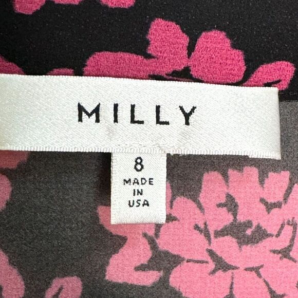 MILLY Blouse Shirt Size 8 Pink Black Brooke Floral Print Chiffon $210 - Picture 2 of 9